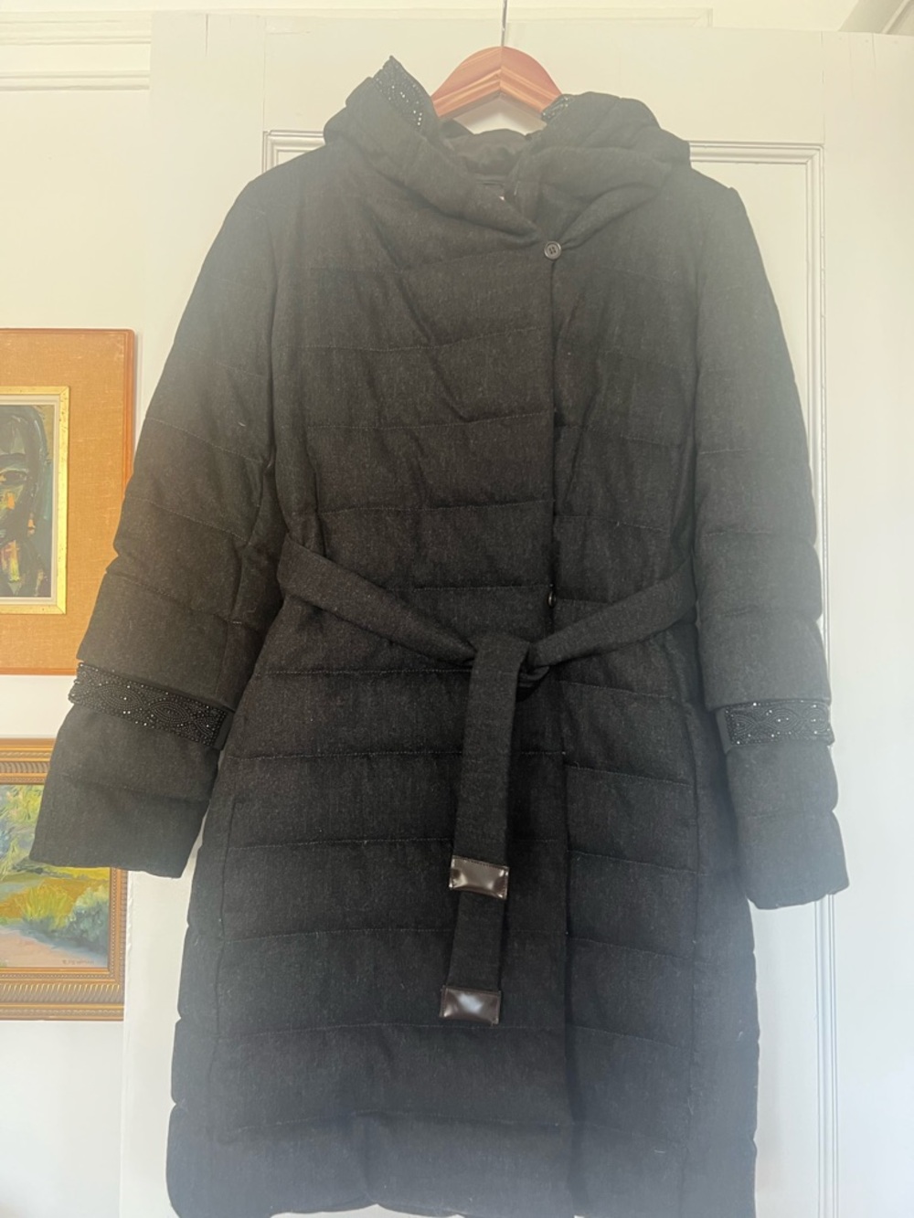 MaxMara Quilted Hooded Belted Puffer Coat with Beaded Cuffs